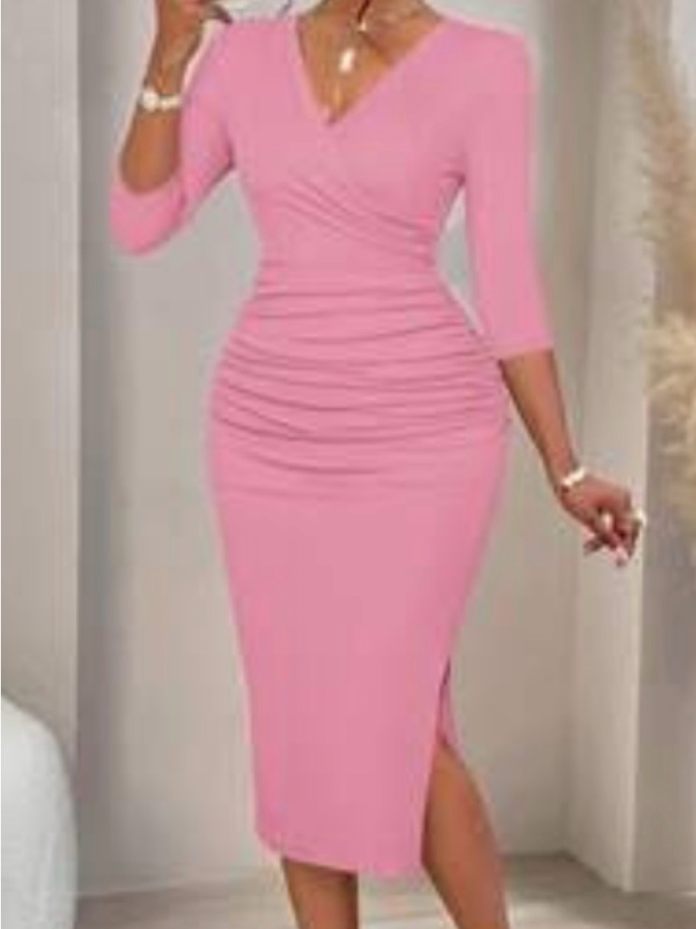 Pink Ruched Sheath Dress - Women
